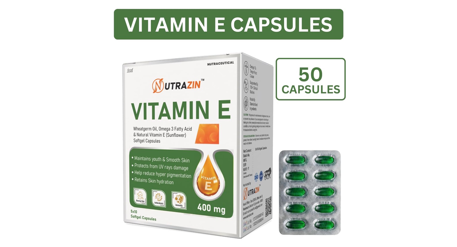 Nutrazin Vitamin E 400mg Softgels with Wheatgerm Oil and Omega 3