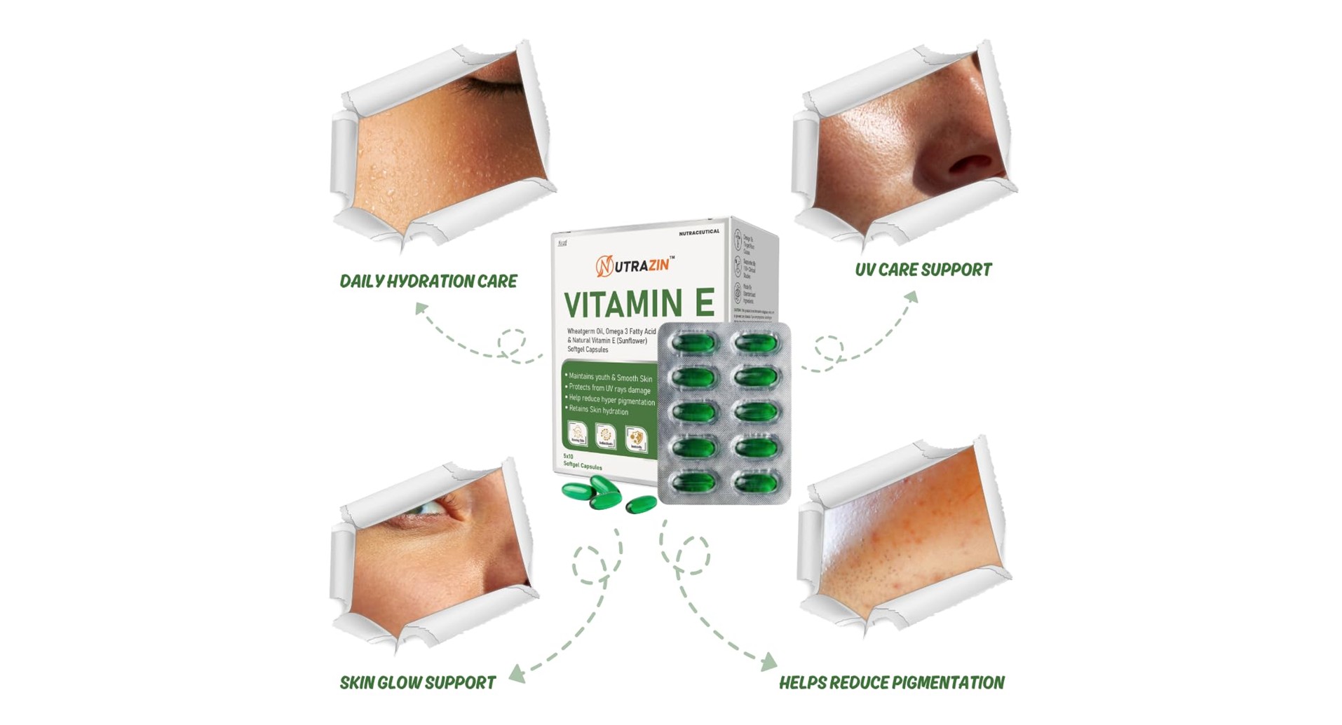 Nutrazin Vitamin E 400mg Softgels with Wheatgerm Oil and Omega 3