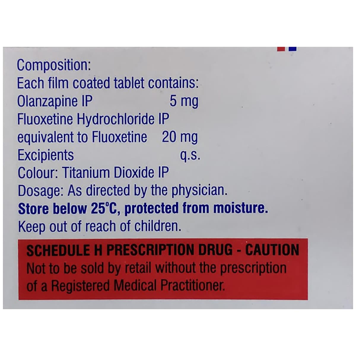 Olanex F Fluoxetine 20mg Olanzapine 5mg Tablet pack side view