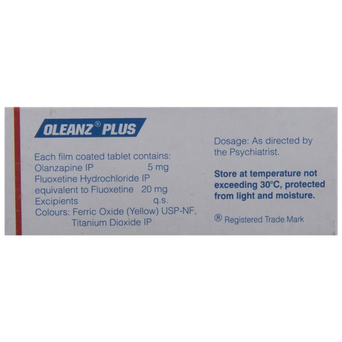 Oleanz Plus Fluoxetine 20mg Olanzapine 5mg Tablet strip blister view