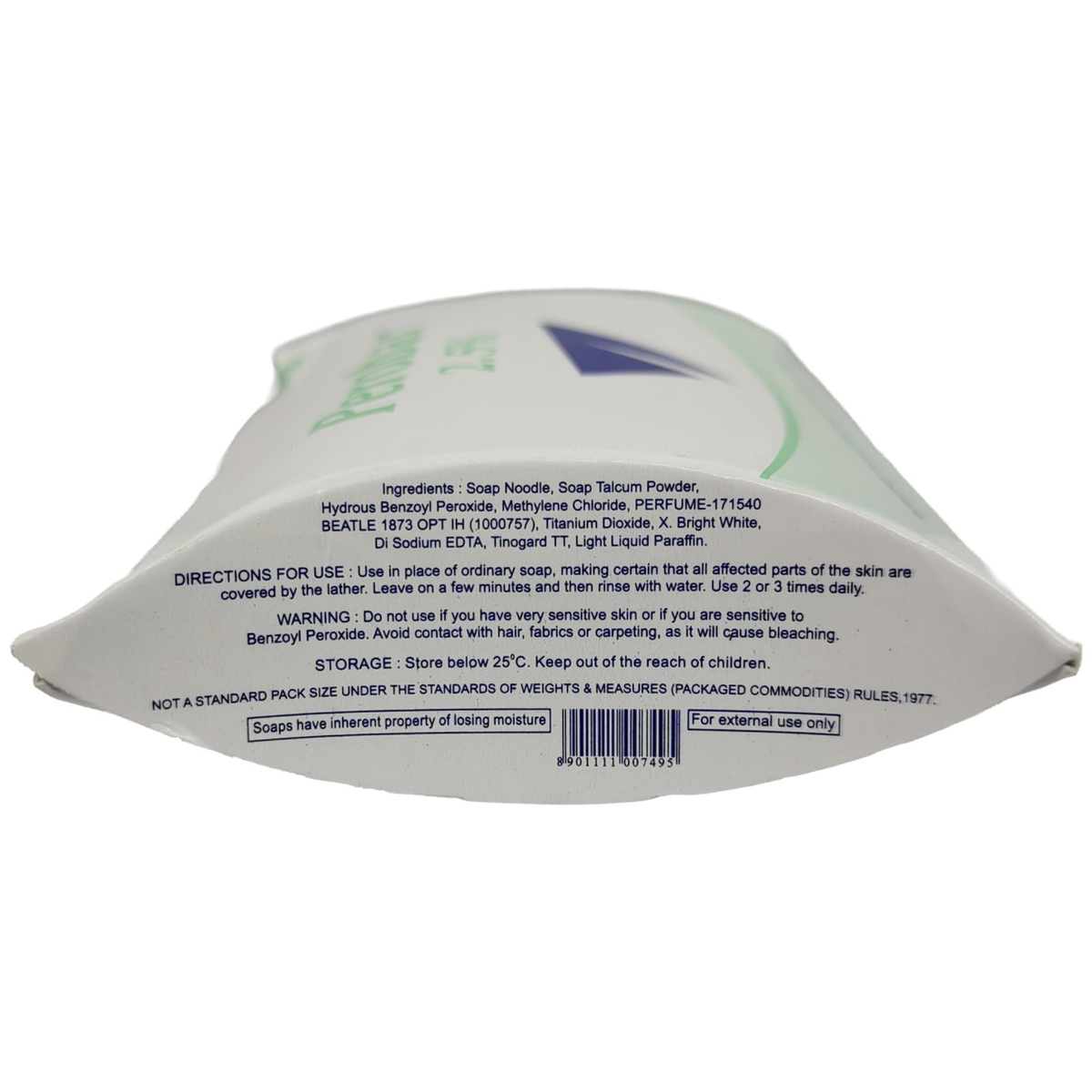 Perobar 2.5% Benzoyl Peroxide Cleansing Bar pack side view
