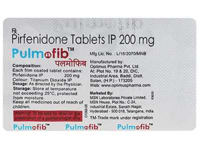 Pulmofib 200mg Tablet carton front