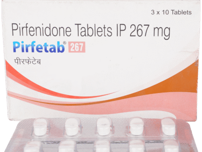 Pirfetab 267mg Tablet carton with blister