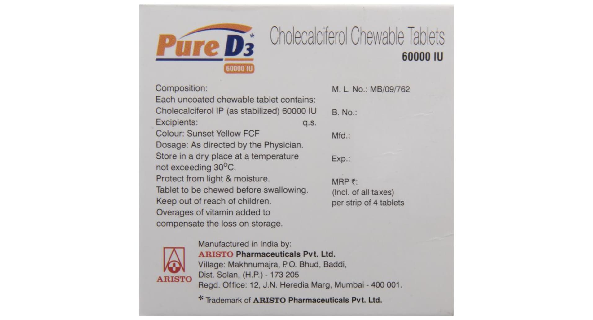 Pure D3 60000IU Chewable Tablet