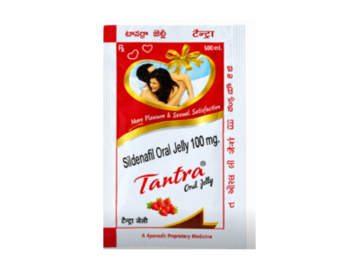 Tantra Oral Jelly 100mg single 5 gm sachet front with sildenafil label