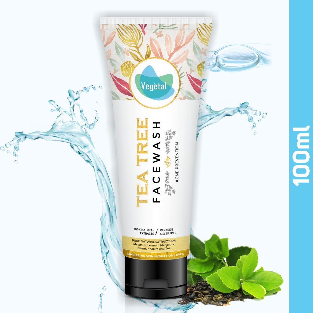 Vegetal Tea Tree Face Wash 100 ml tube front