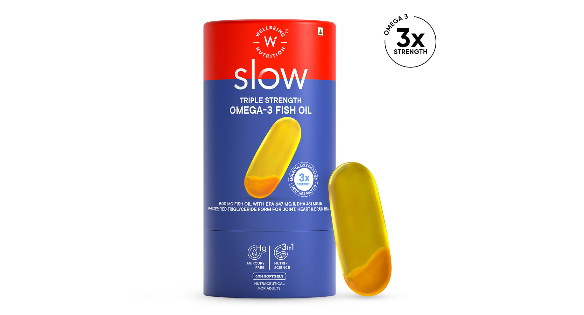 Wellbeing Nutrition Slow Triple Strength Omega-3 Fish Oil 1500mg Capsule