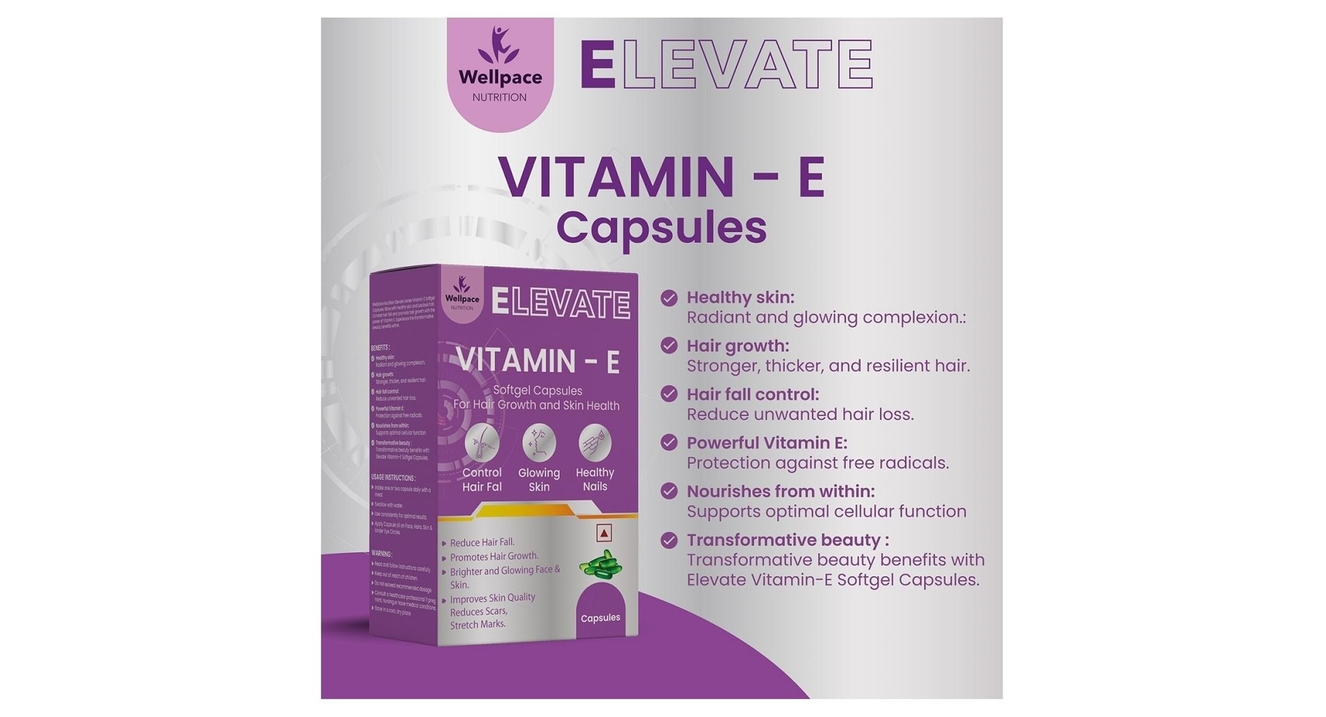 WellPace Elevate Vitamin E Capsules for Face and Hair