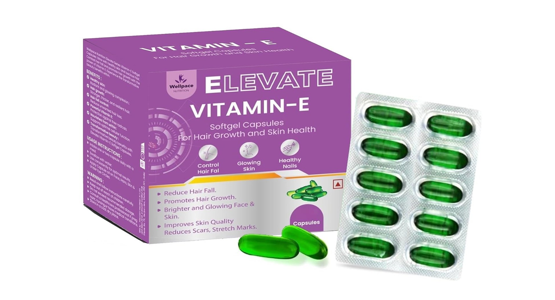 WellPace Elevate Vitamin E Capsules for Face and Hair