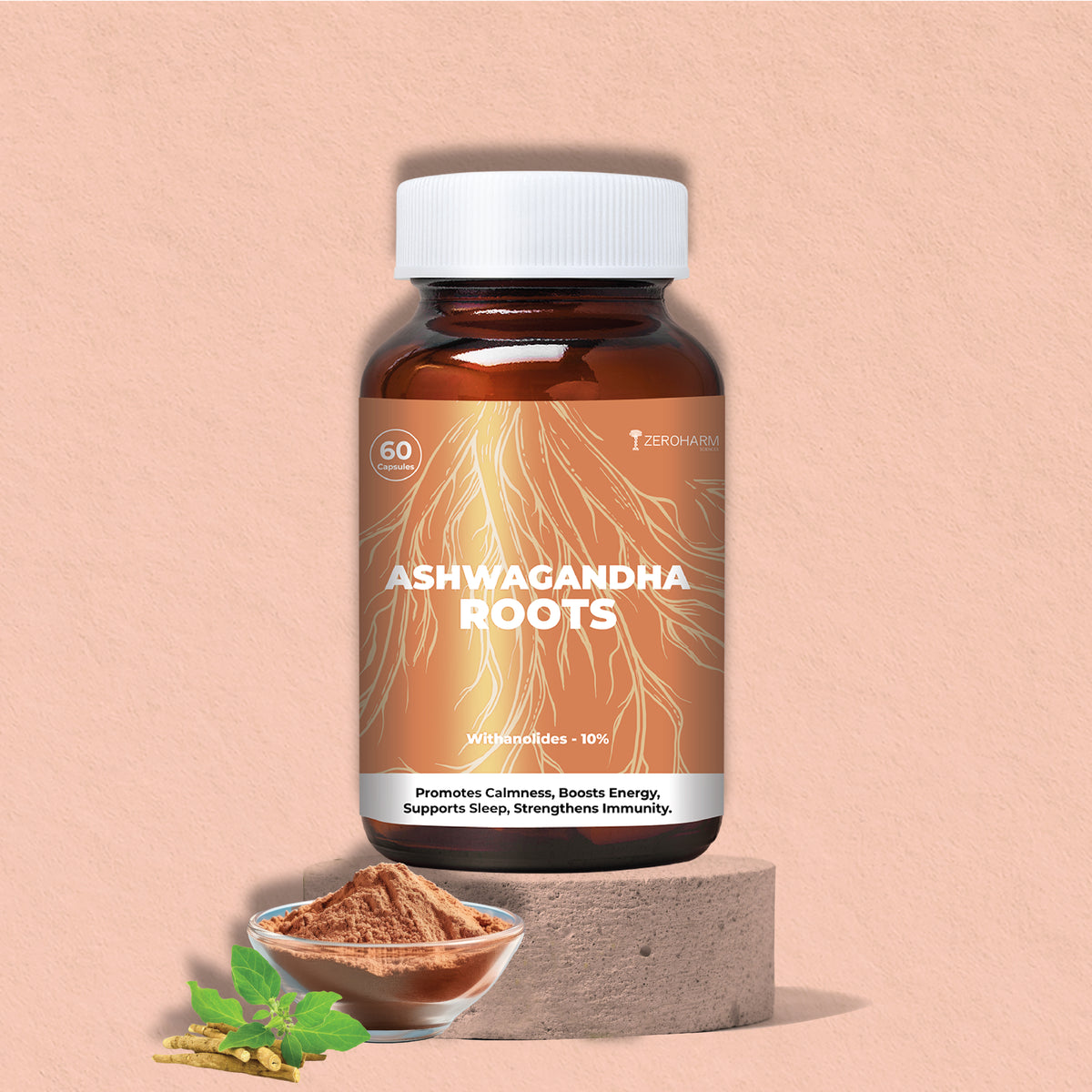 Zeroharm Ashwagandha Roots Capsules pack front view