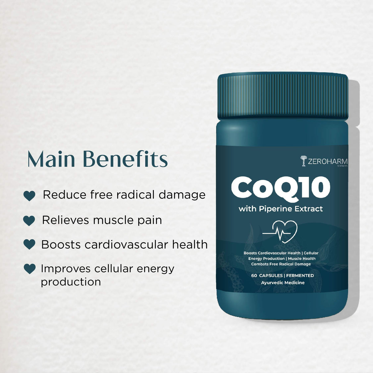 Zeroharm CoQ10 With Piperine Capsules pack back view