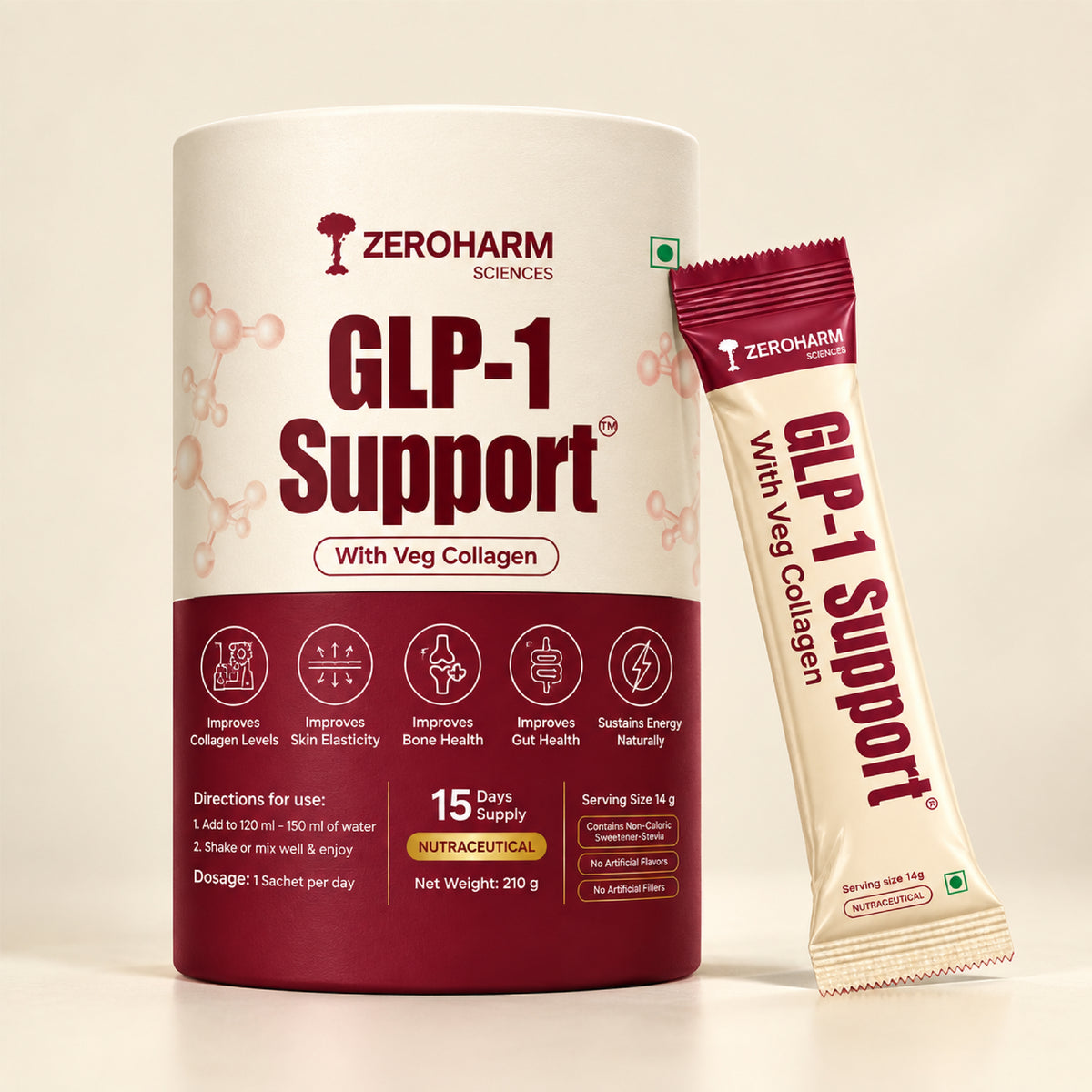 Zeroharm GLP-1 Support Plus Collagen Sachet pack front view