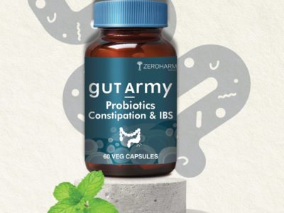 Zeroharm Gut Army Constipation and IBS Probiotic Capsules pack front view
