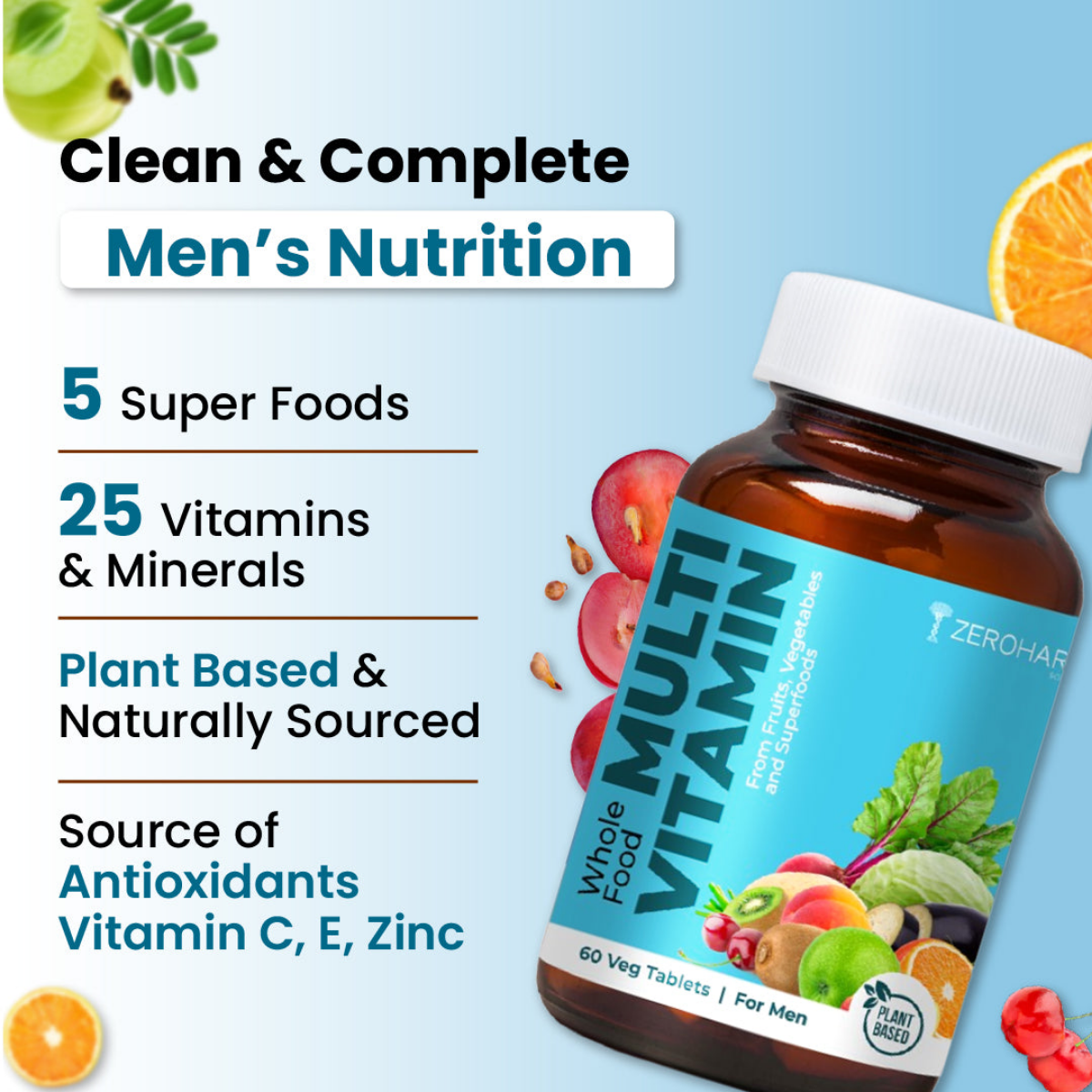 Zeroharm Best Whole Food Multivitamin Tablets for Men strip blister view