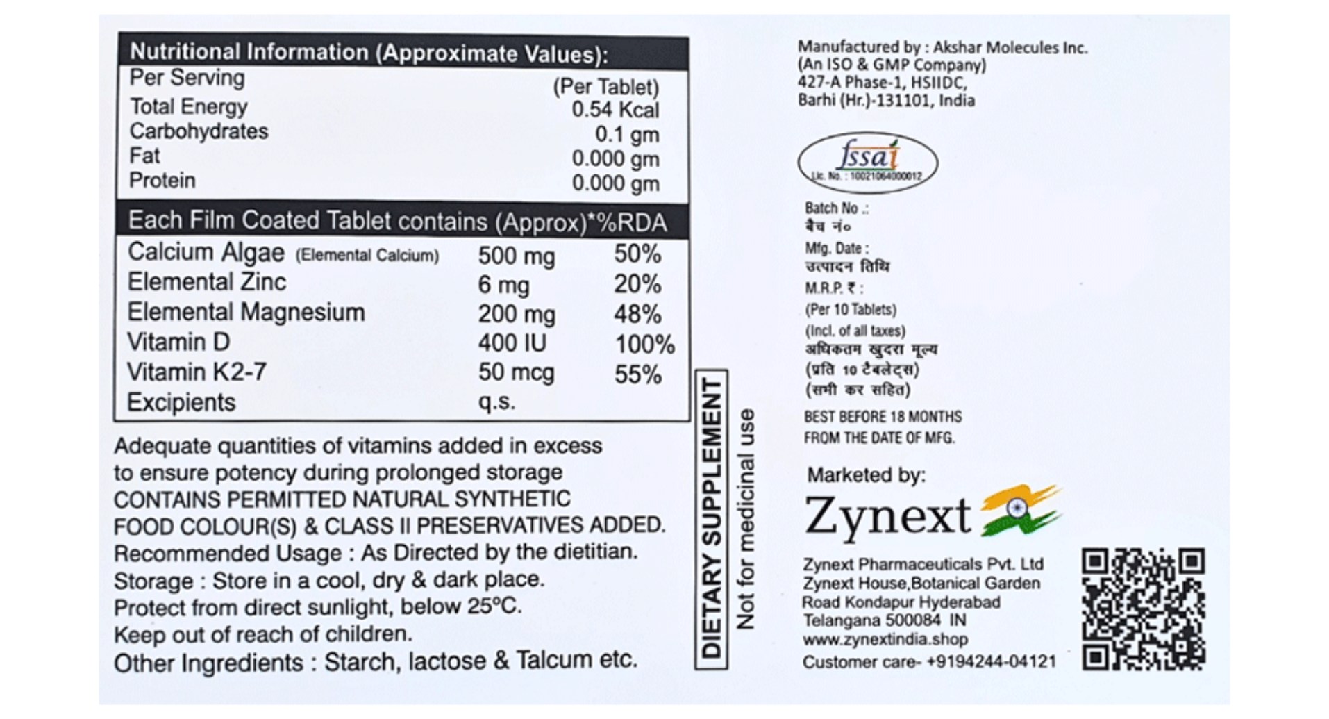 Zyrocal Algae Calcium 500mg Tablet